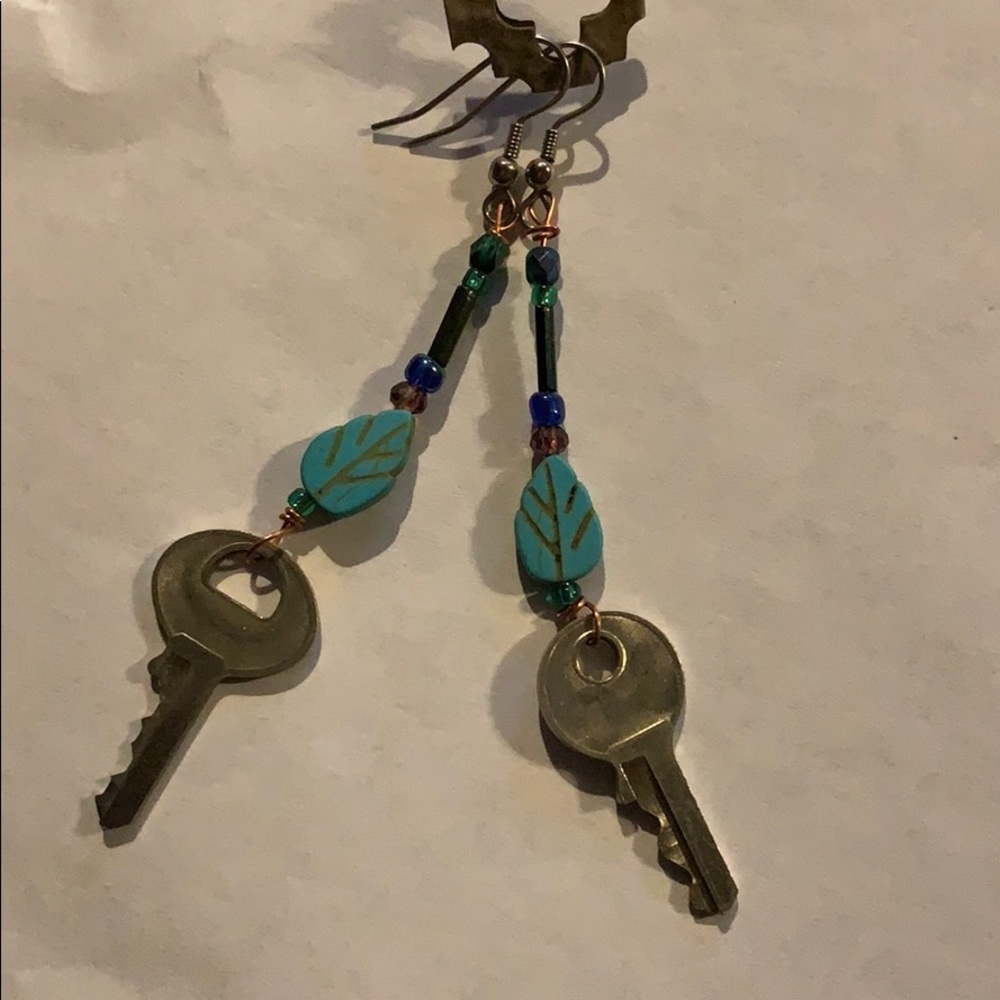 Keys and turquoise earrings